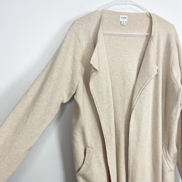 J Crew Collarless Sweater Blazer Womens XL Tan Beige Cardigan Open Front Pockets - Picture 3 of 10